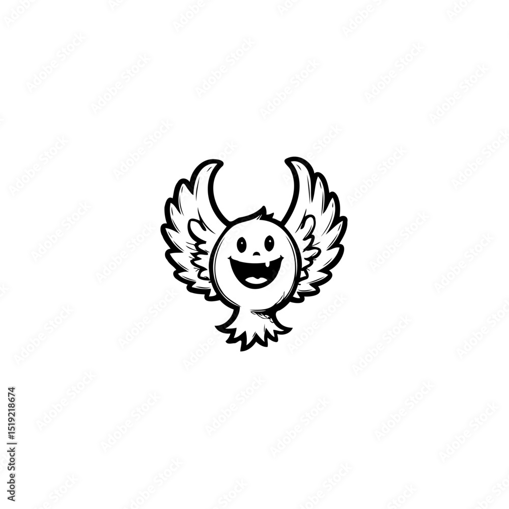 Obraz premium Whimsical winged character illustration in black and white for playful design