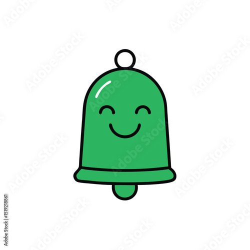 Cute Green Bell Illustration with Happy Face Icon