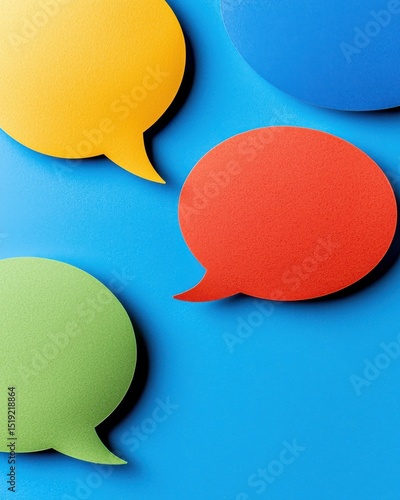 Colorful speech bubbles on vibrant blue background for communication and expression concepts