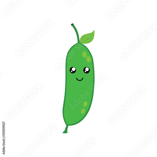 Adorable Cartoon Green Bean Character with a Charming Smile, Perfect for Healthy Food Concepts and Playful Designs