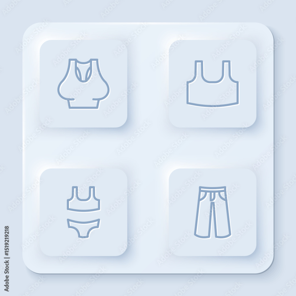 Set line Undershirt, Swimsuit and Pants. White square button. Vector Set line Undershirt, Swimsuit and Pants. White square button. Vector