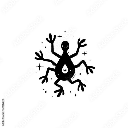 Mystical Creature Silhouette with Sparkling Accents in Dark Monochrome Artwork