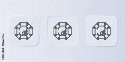 Grey Yin Yang symbol of harmony and balance icon isolated on grey background. Set icons in square buttons. Vector