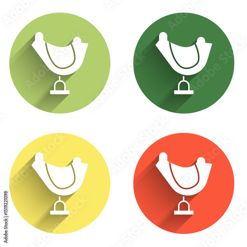 Set Wild west saddle icon isolated with long shadow background. Color circle button. Vector