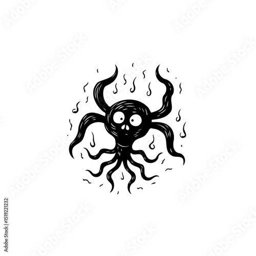 Cartoon illustration of a creepy monster with tentacles against a white background