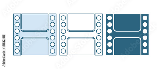 Blue Play Video icon isolated on white background. Film strip sign. Vector