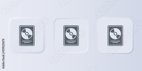 Grey CD disk award in frame icon isolated on grey background. Modern ceremony. Best seller. Musical trophy. Set icons in square buttons. Vector