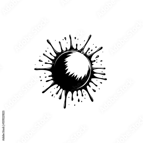 Abstract ink blot with dynamic splashes creates a bold and striking visual effect