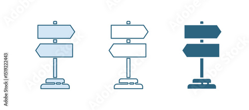 Blue Road traffic sign. Signpost icon isolated on white background. Pointer symbol. Isolated street information sign. Direction sign. Vector