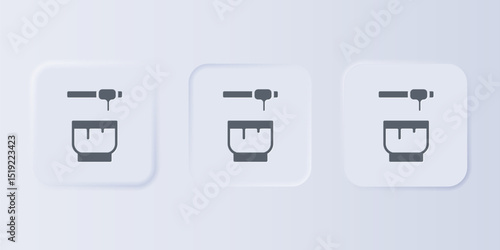 Grey Honey dipper stick and bowl icon isolated on grey background. Honey ladle. Set icons in square buttons. Vector