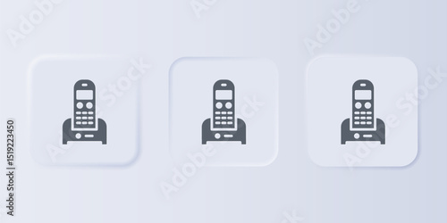 Grey Telephone icon isolated on grey background. Landline phone. Set icons in square buttons. Vector