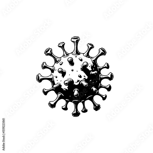 Engraved illustration of a virus, depicting a viral particle with detailed structure