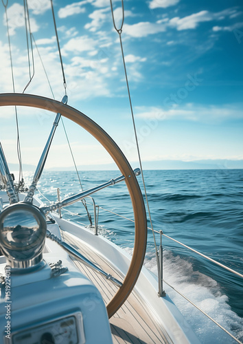 steering wheel of a yacht