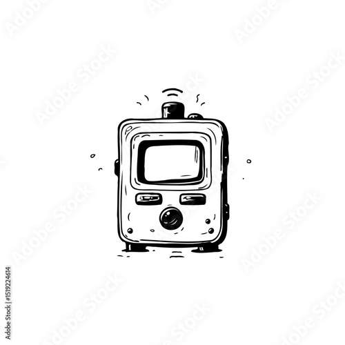 Whimsical hand drawn vector illustration of a retro vintage electronic device