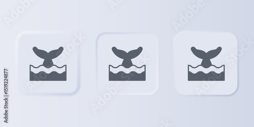 Grey Whale tail in ocean wave icon isolated on grey background. Set icons in square buttons. Vector