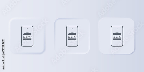 Grey Online ordering and fast food delivery icon isolated on grey background. Burger sign. Set icons in square buttons. Vector