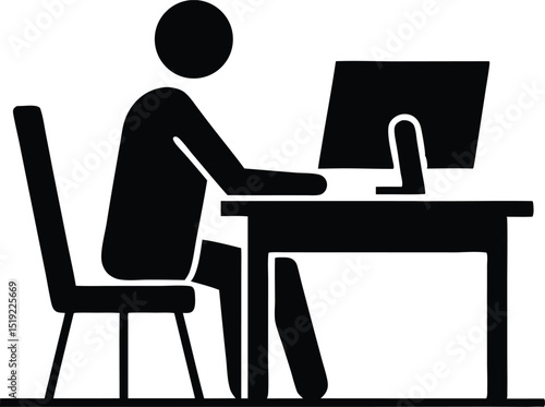 man working at computer and setting in a desk icon