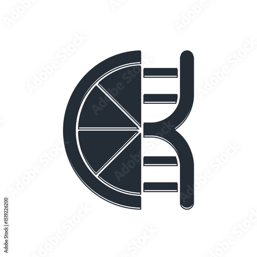 Black Genetically modified citrus fruit icon isolated on white background. Orange in a cut. Healthy lifestyle. GMO fruit. Vector