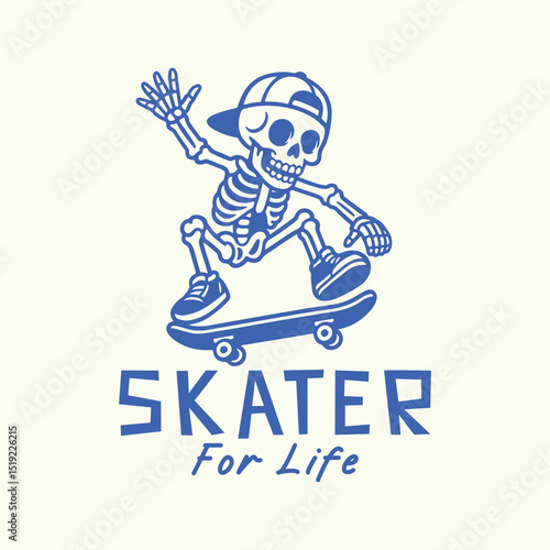 Skater skeleton, streetwear and skateboarding lover t shirt design