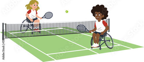Tennis Paralympic Athlete in Wheelchair Cartoon