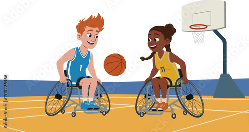 Basket Ball Paralympic Athlete in Wheel Chair Cartoon