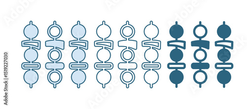 Blue Grilled shish kebab on skewer stick icon isolated on white background. Meat kebab on skewer stick. Picnic with grilled meat. Vector