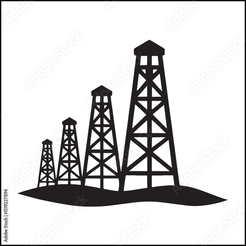 Layered desert oil derricks landscape silhouette