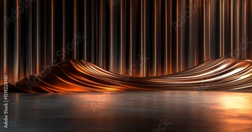 A dark room with a curtain in the background