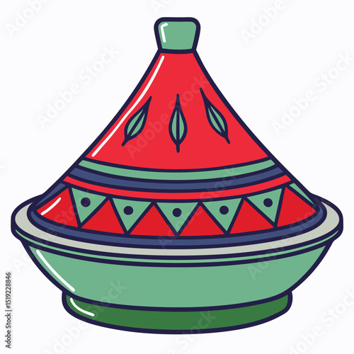 Moroccan Tajine Pot with Camping Tents Illustration