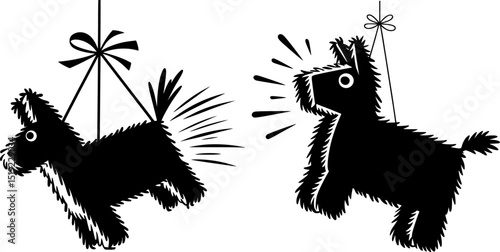 Black outline of a piñata being hit, accompanied by motion lines for a lively party setting - Cinco de Mayo 