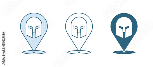 Blue Greek helmet icon isolated on white background. Antiques helmet for head protection soldiers with a crest of feathers or horsehair. Vector