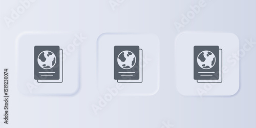 Grey Passport with biometric data icon isolated on grey background. Identification Document. Set icons in square buttons. Vector