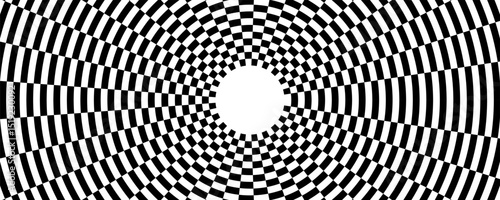 Abstract checkered circle frame vector illustration. Vintage black and white alternating square tiles circular border. Checkerboard round race flag.