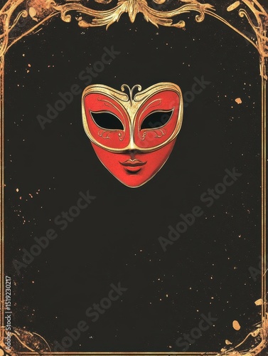 Theater Border. Mask Design for Theatre Play Stationery with Stage Frame Background