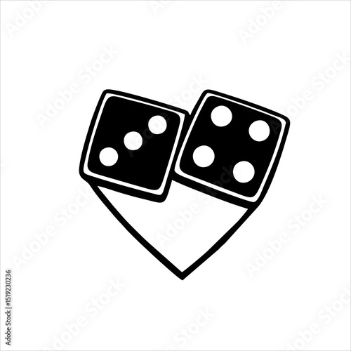 Heart Made From Two Rolling Dice, Clean Outline Logo