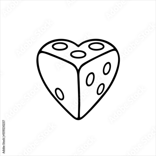 Logo Design of a Heart-shaped Dice, Black Line Art