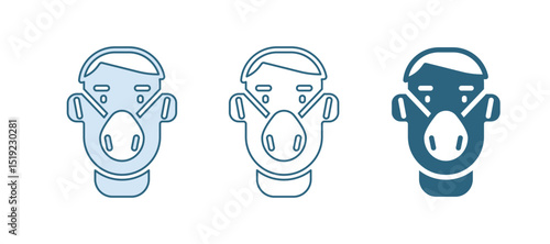 Blue Man face in a medical protective mask icon isolated on white background. Quarantine. Vector