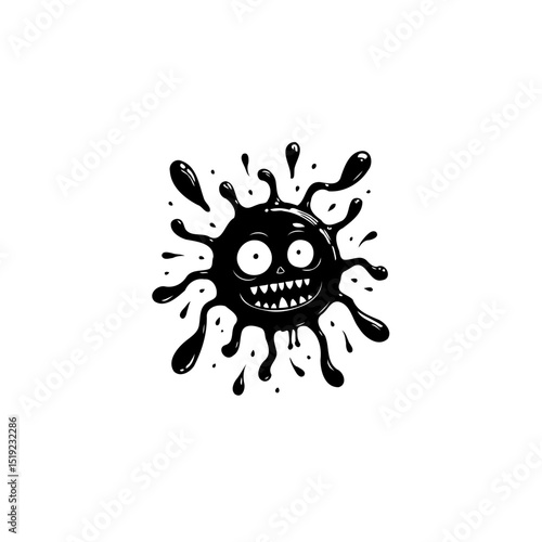 Whimsical black ink blot character illustration with playful and spooky expression