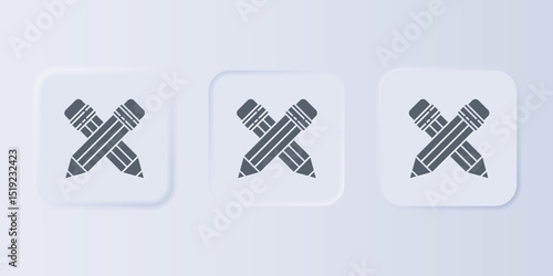 Grey Crossed pencil with eraser icon isolated on grey background. Drawing and educational tools. School office symbol. Set icons in square buttons. Vector