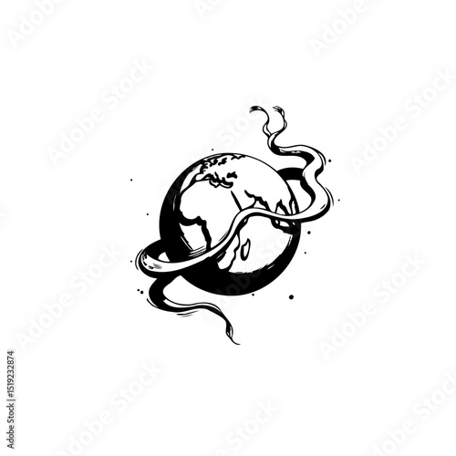 Abstract world globe in black and white illustration, creative conceptual design