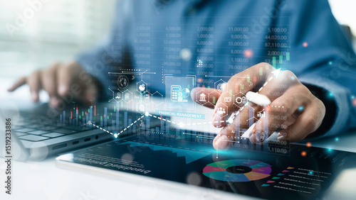 Tableau sur toile Business Financial Accounting Banking Concept, Businessman doing  finance manage