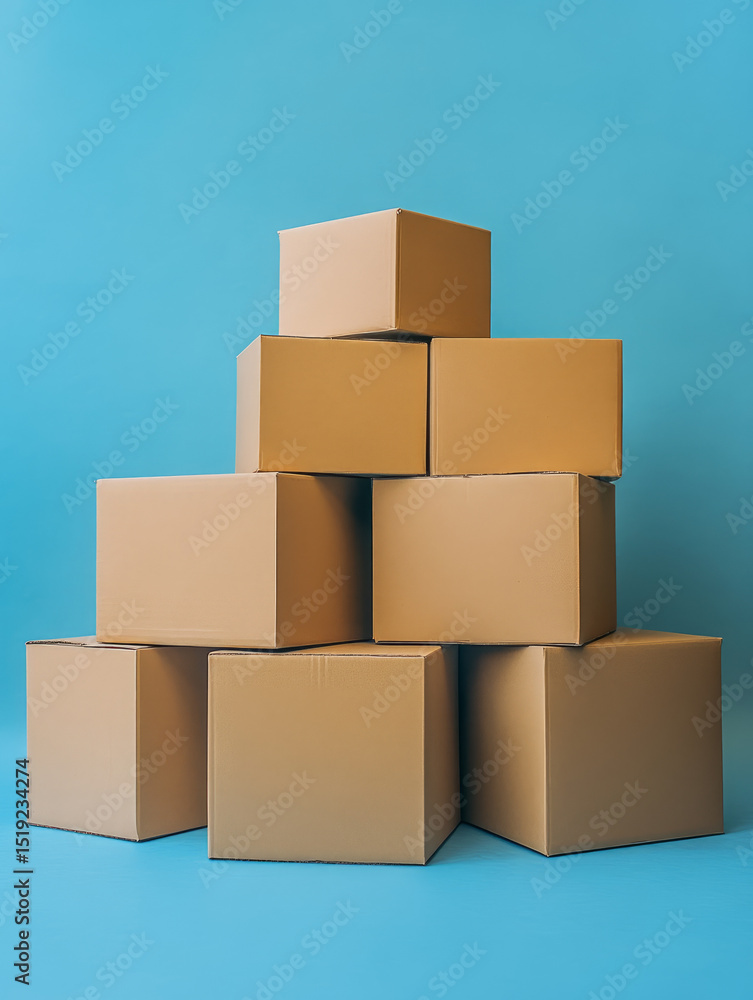 Stack of cardboard boxes on a blue background for shipping needs. Stack of cardboard boxes on a blue background for shipping needs.