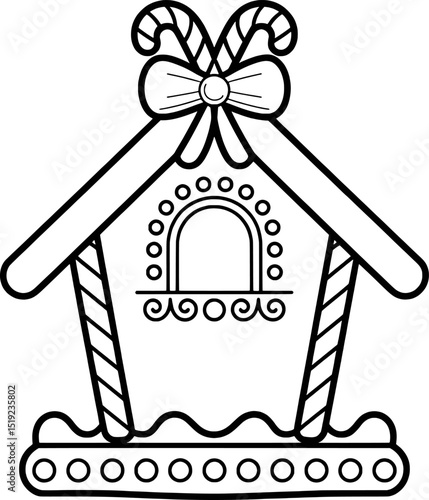 Adorable candy cane gingerbread house coloring page