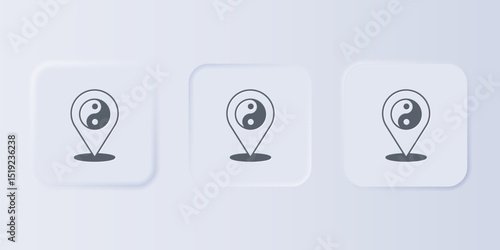 Grey Yin Yang symbol of harmony and balance icon isolated on grey background. Set icons in square buttons. Vector