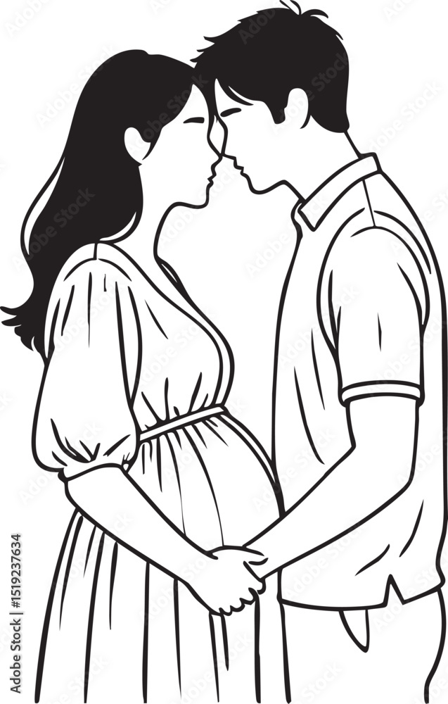 Pregnant couple romantic love pose sketch Pregnant couple romantic love pose sketch