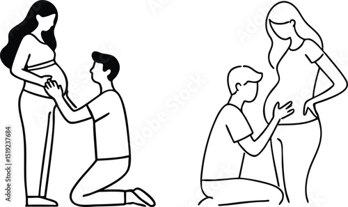 Pregnant couple line art family moment sketch