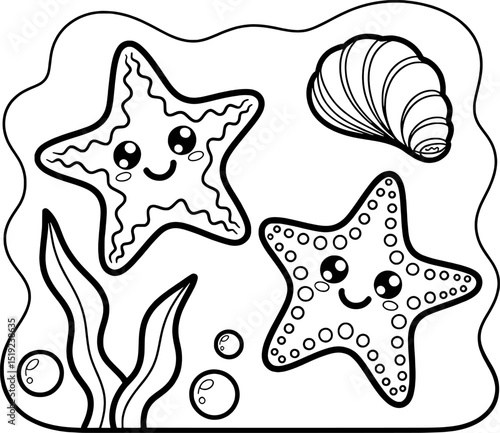 Adorable starfish ocean scene coloring page cute sea life