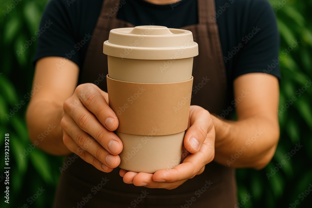 Person Holding Reusable Coffee Cup Person Holding Reusable Coffee Cup