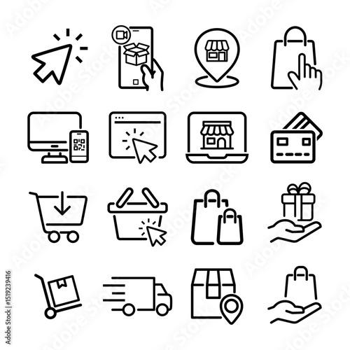 Shopping Icons Set. Store, Shop, Black Friday, Purchase. Editable Stroke. Simple Icons Vector Collection