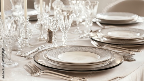 Wallpaper Mural A neatly arranged dining table set for a formal dinner polished silverware plates Torontodigital.ca